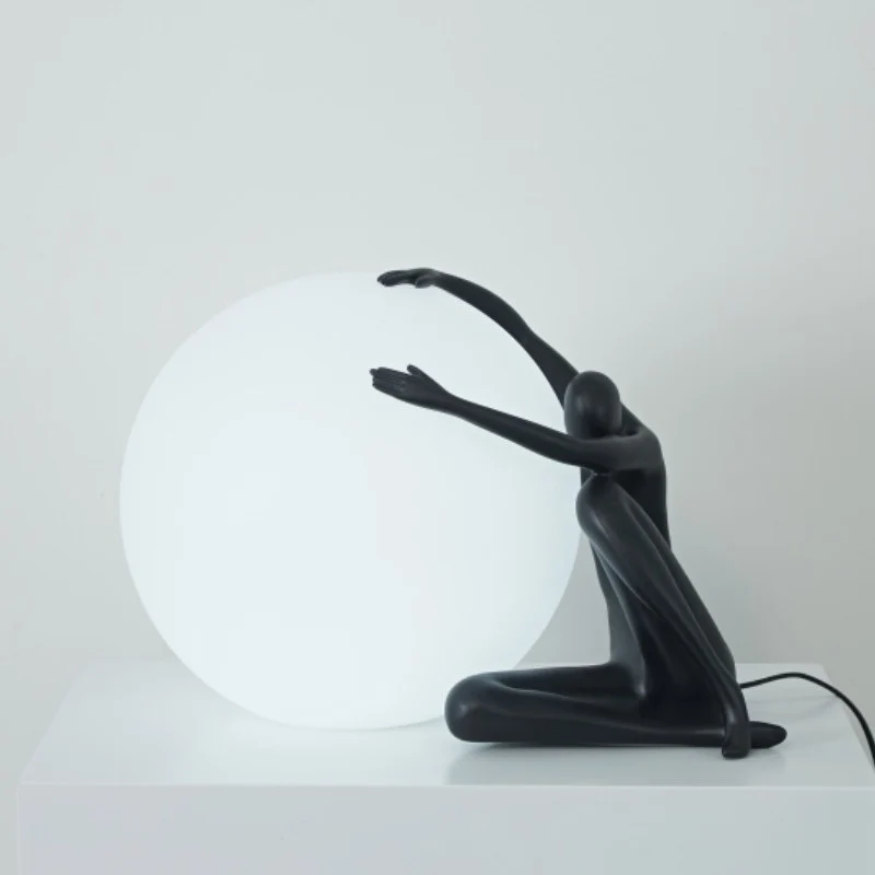Modern Art Deco Person Embracing Sitting Ball Resin PE 1-Light Table Lamp For Bedroom