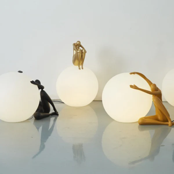 Modern Art Deco Person Embracing Sitting Ball Resin PE 1-Light Table Lamp For Bedroom