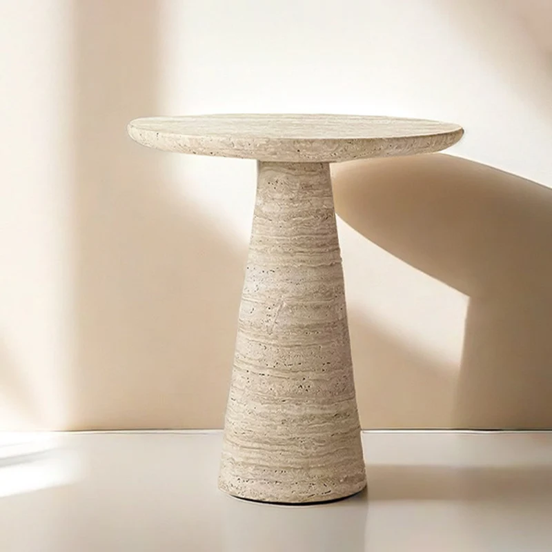 Contemporary Scandinavian Natural Travertine Round Conical End Table 1-Tier For Living Room