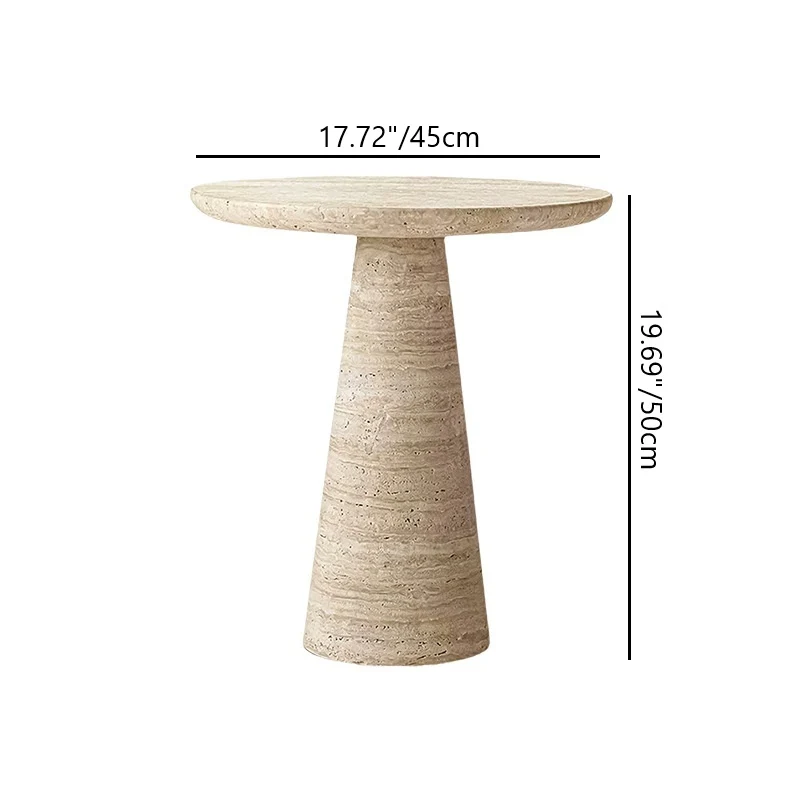 Contemporary Scandinavian Natural Travertine Round Conical End Table 1-Tier For Living Room
