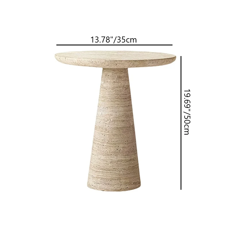 Contemporary Scandinavian Natural Travertine Round Conical End Table 1-Tier For Living Room