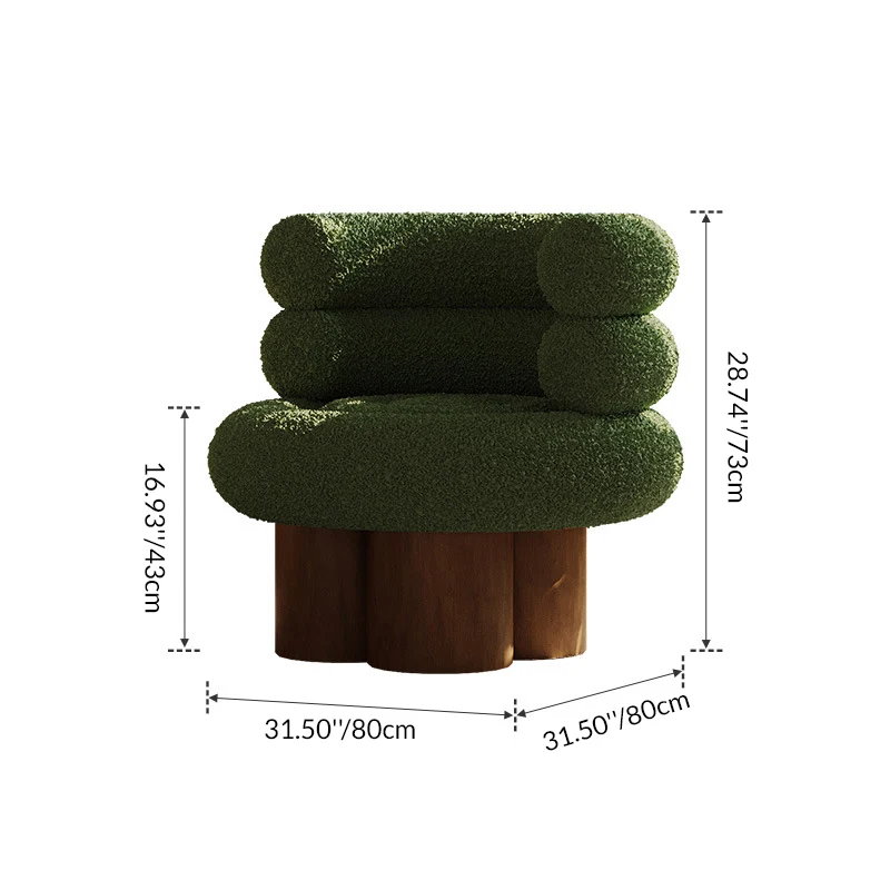 Traditional French Teddy Fleece Carbon Steel Solid Wood Curved Round Cylindrical Accent Chair With Backrest For Living Room