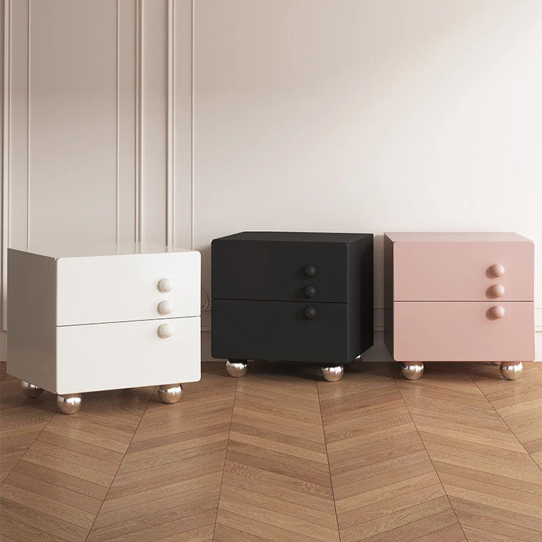 Modern Luxury Medium-Density Fiberboard Wood Stainless Steel Ball-Shaped Square Nightstand 2-Drawer For Bedroom