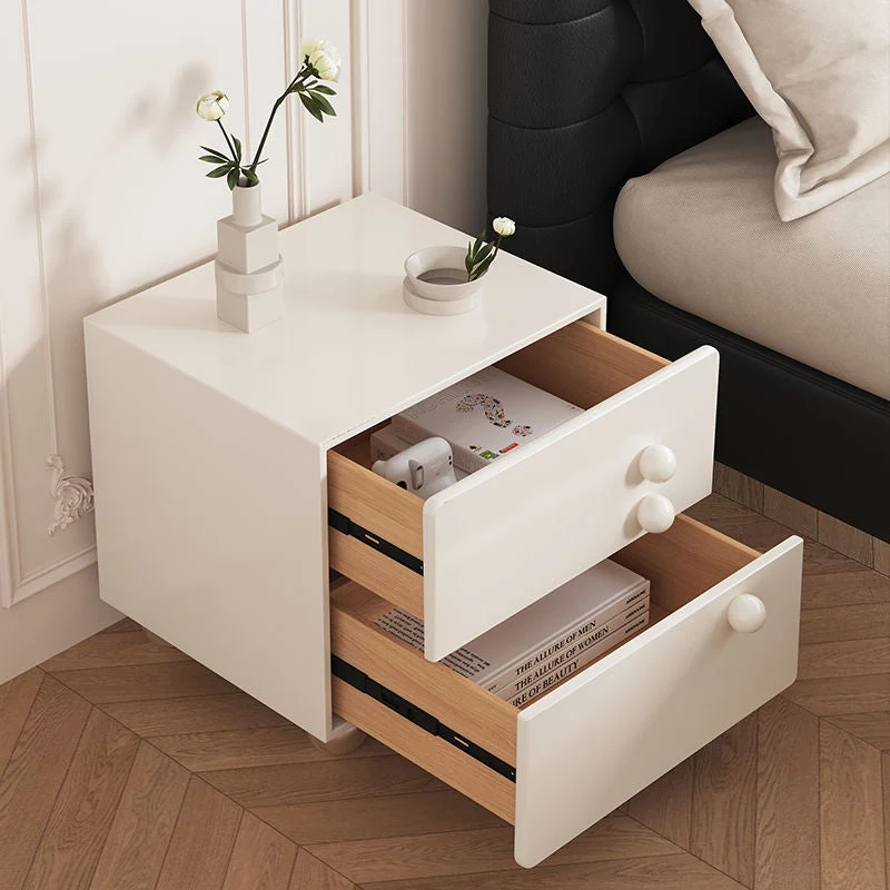 Modern Luxury Medium-Density Fiberboard Wood Stainless Steel Ball-Shaped Square Nightstand 2-Drawer For Bedroom