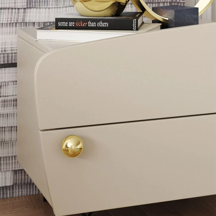 Contemporary Scandinavian High-Density Fiberboard Carbon Steel Solid Wood Y-Shaped Nightstand With 2 Drawers For Bedroom