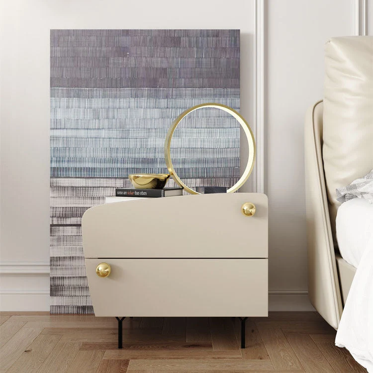 Contemporary Scandinavian High-Density Fiberboard Carbon Steel Solid Wood Y-Shaped Nightstand With 2 Drawers For Bedroom