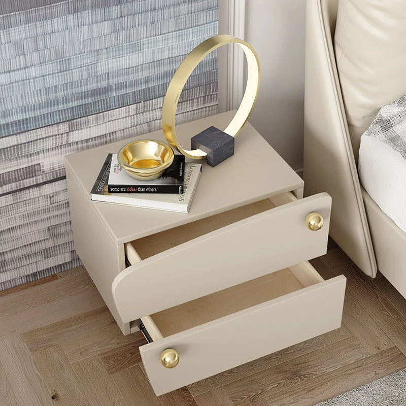 Contemporary Scandinavian High-Density Fiberboard Carbon Steel Solid Wood Y-Shaped Nightstand With 2 Drawers For Bedroom