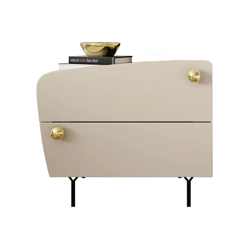 Contemporary Scandinavian High-Density Fiberboard Carbon Steel Solid Wood Y-Shaped Nightstand With 2 Drawers For Bedroom