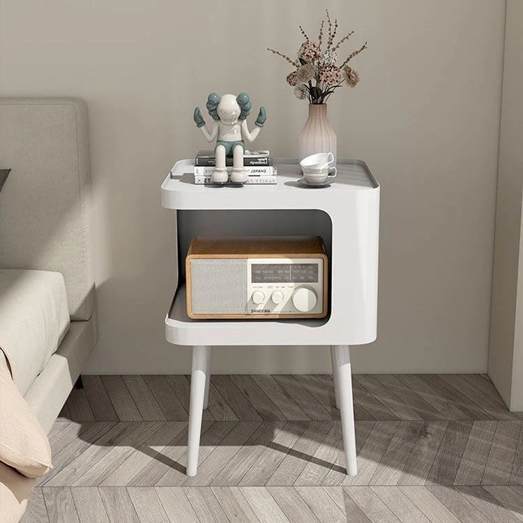 Contemporary Scandinavian Sintered Stone Iron Rounded Square Cylinder End Table With 2 Tiers For Living Room