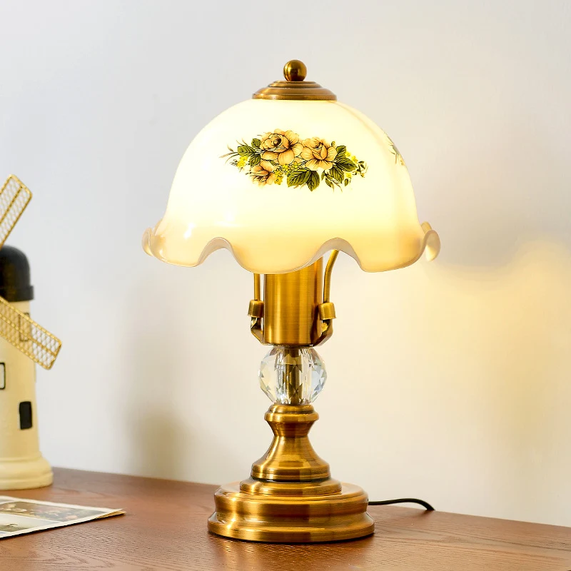Traditional French Metal Glass Umbrella 1-Light Table Lamp For Bedroom