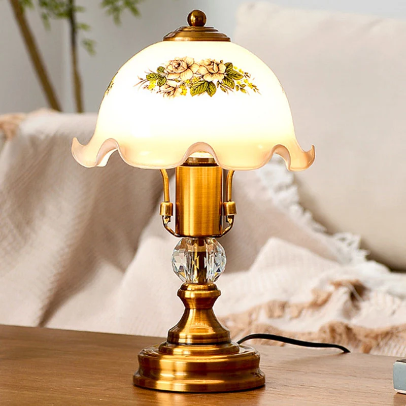 Traditional French Metal Glass Umbrella 1-Light Table Lamp For Bedroom