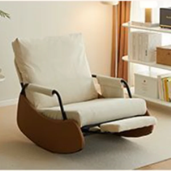 Contemporary Nordic Synthetic Fabric Corduroy Faux Suede Carbon Steel Curved Rocking Accent Chair With Backrest & Armrests For Living Room
