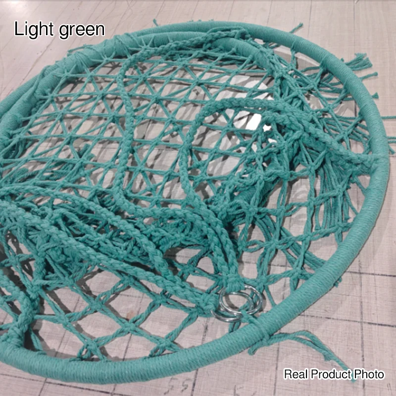 Contemporary Coastal Round Cotton Rope Steel Outdoor Hanging Chair Backrest Armless For Garden