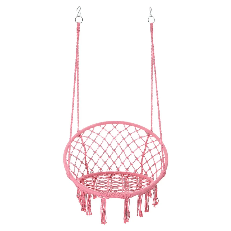 Contemporary Coastal Round Cotton Rope Steel Outdoor Hanging Chair Backrest Armless For Garden