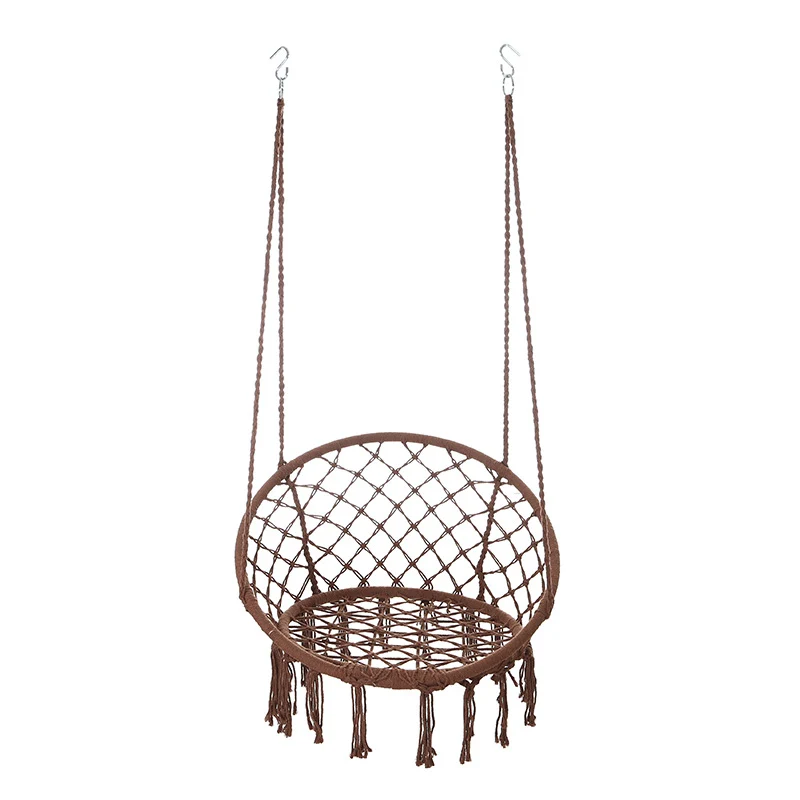 Contemporary Coastal Round Cotton Rope Steel Outdoor Hanging Chair Backrest Armless For Garden