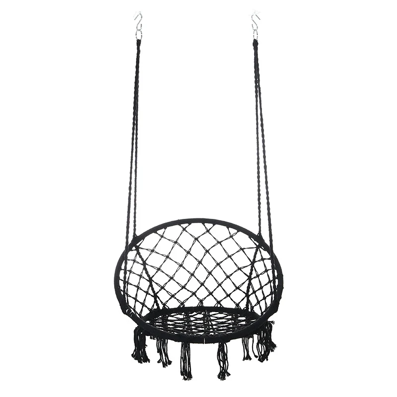 Contemporary Coastal Round Cotton Rope Steel Outdoor Hanging Chair Backrest Armless For Garden