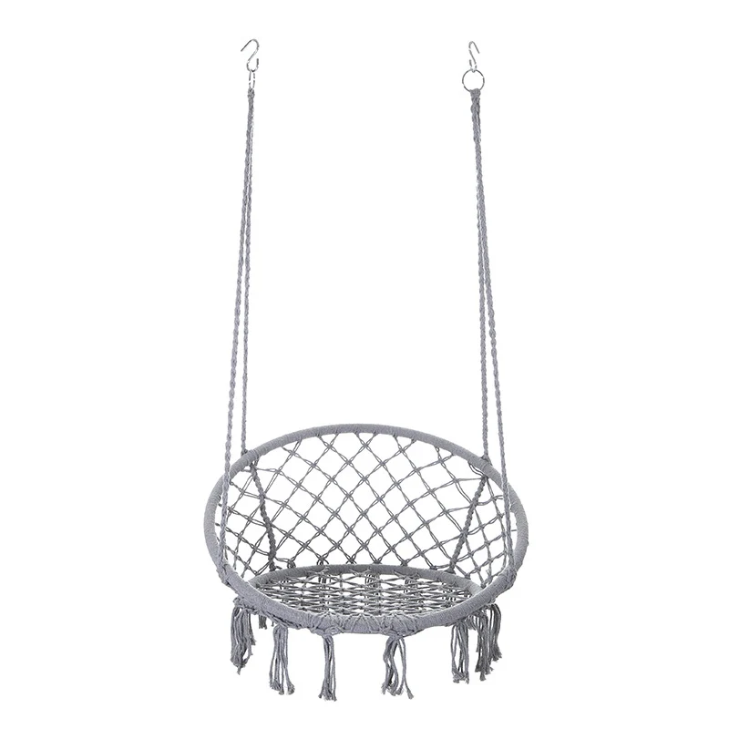 Contemporary Coastal Round Cotton Rope Steel Outdoor Hanging Chair Backrest Armless For Garden