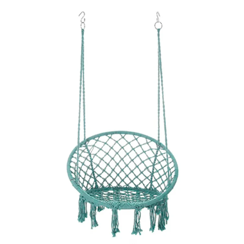 Contemporary Coastal Round Cotton Rope Steel Outdoor Hanging Chair Backrest Armless For Garden