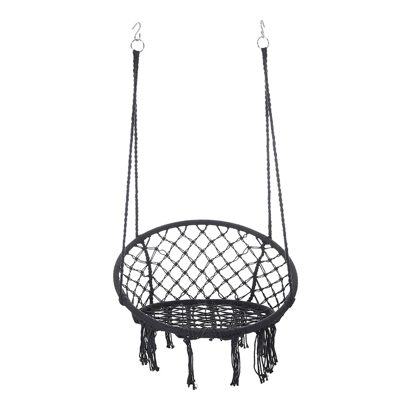Contemporary Coastal Round Cotton Rope Steel Outdoor Hanging Chair Backrest Armless For Garden
