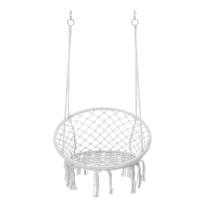 Contemporary Coastal Round Cotton Rope Steel Outdoor Hanging Chair Backrest Armless For Garden