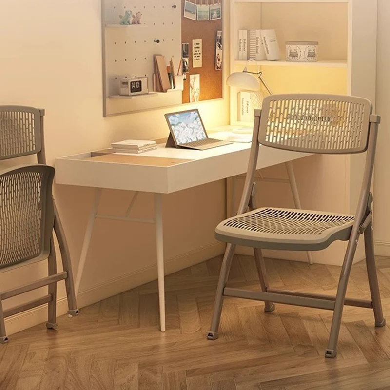 Modern Simplicity Grid Metal Carbon Steel Resin Foldable Desk Chair Backrest Armless For Home Office