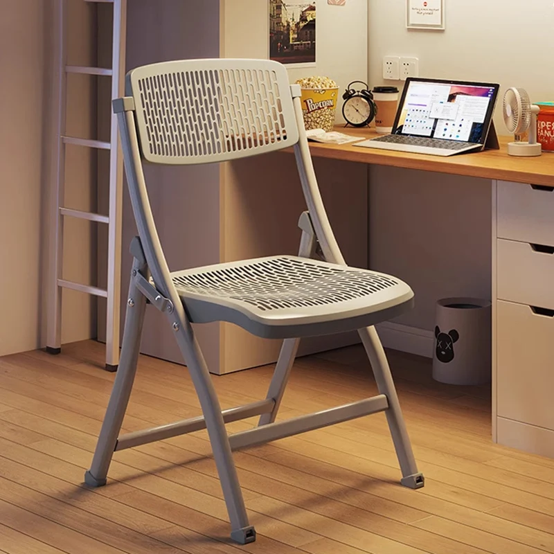 Modern Simplicity Grid Metal Carbon Steel Resin Foldable Desk Chair Backrest Armless For Home Office