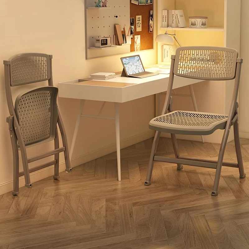 Modern Simplicity Grid Metal Carbon Steel Resin Foldable Desk Chair Backrest Armless For Home Office