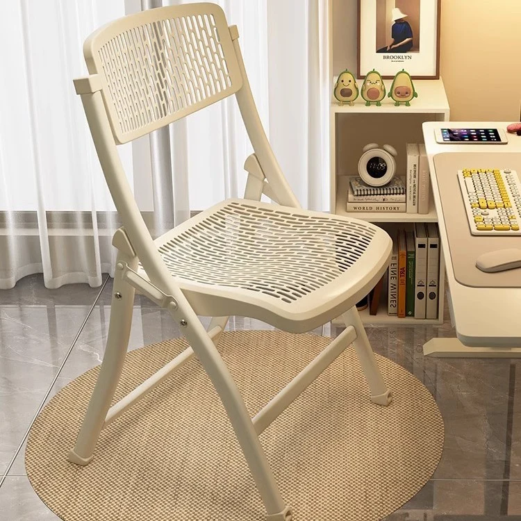 Modern Simplicity Grid Metal Carbon Steel Resin Foldable Desk Chair Backrest Armless For Home Office