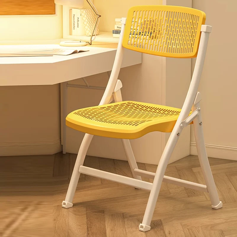 Modern Simplicity Grid Metal Carbon Steel Resin Foldable Desk Chair Backrest Armless For Home Office