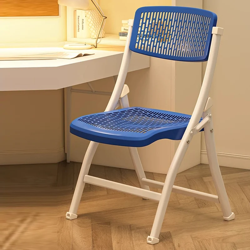 Modern Simplicity Grid Metal Carbon Steel Resin Foldable Desk Chair Backrest Armless For Home Office