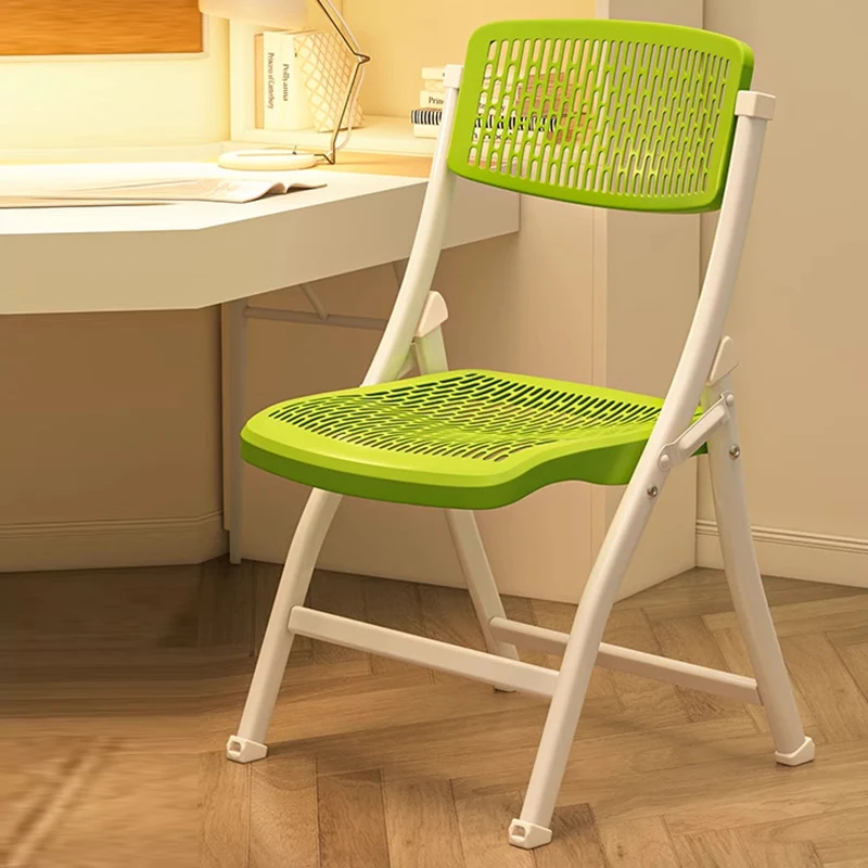 Modern Simplicity Grid Metal Carbon Steel Resin Foldable Desk Chair Backrest Armless For Home Office