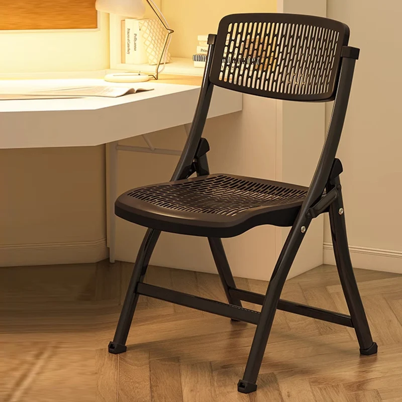Modern Simplicity Grid Metal Carbon Steel Resin Foldable Desk Chair Backrest Armless For Home Office