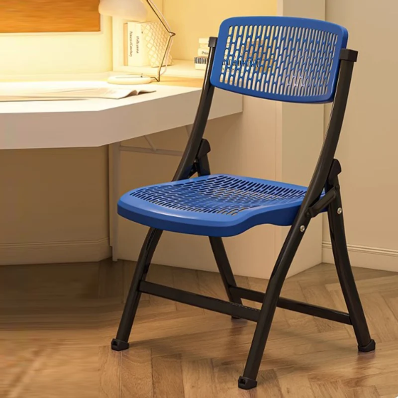 Modern Simplicity Grid Metal Carbon Steel Resin Foldable Desk Chair Backrest Armless For Home Office