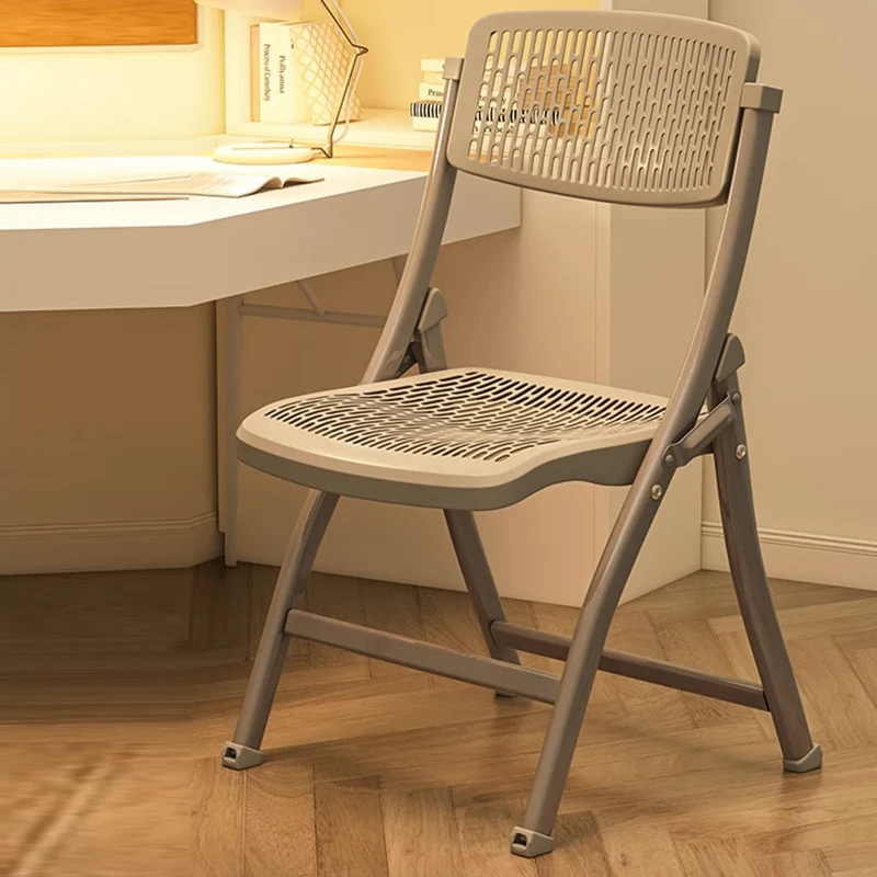 Modern Simplicity Grid Metal Carbon Steel Resin Foldable Desk Chair Backrest Armless For Home Office