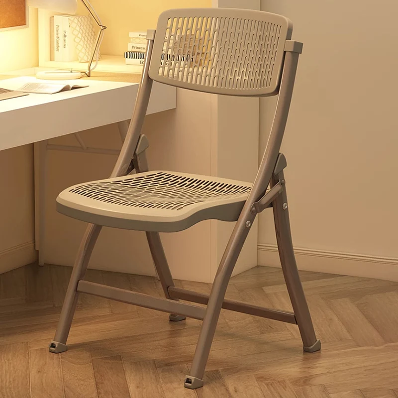 Modern Simplicity Grid Metal Carbon Steel Resin Foldable Desk Chair Backrest Armless For Home Office