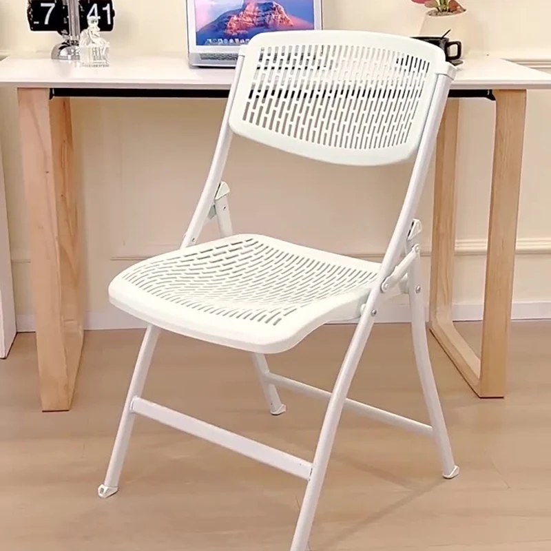 Modern Simplicity Grid Metal Carbon Steel Resin Foldable Desk Chair Backrest Armless For Home Office
