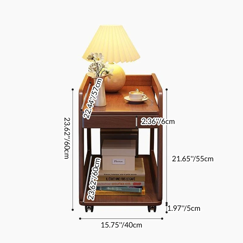 Modern Minimalist Trapezoid Rubberwood Pine Wood Movable End Table 2-Tier For Bedroom