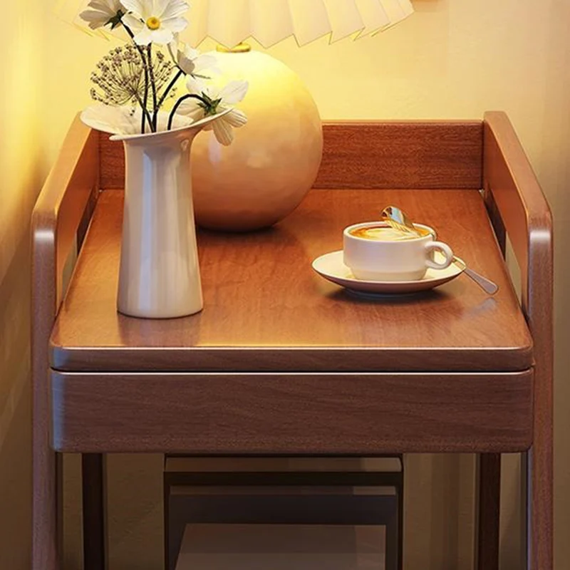 Modern Minimalist Trapezoid Rubberwood Pine Wood Movable End Table 2-Tier For Bedroom