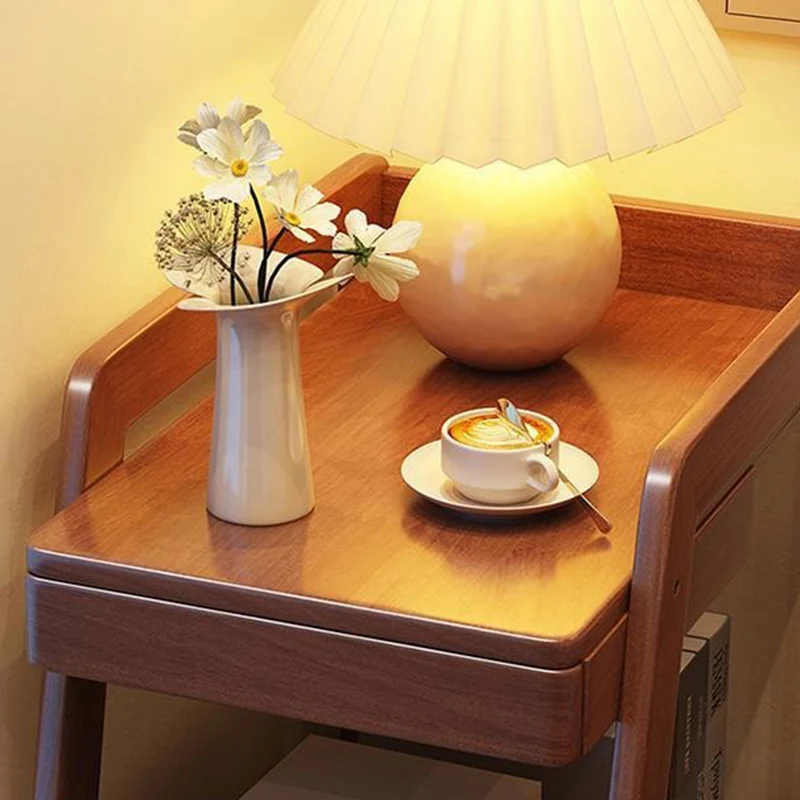 Modern Minimalist Trapezoid Rubberwood Pine Wood Movable End Table 2-Tier For Bedroom