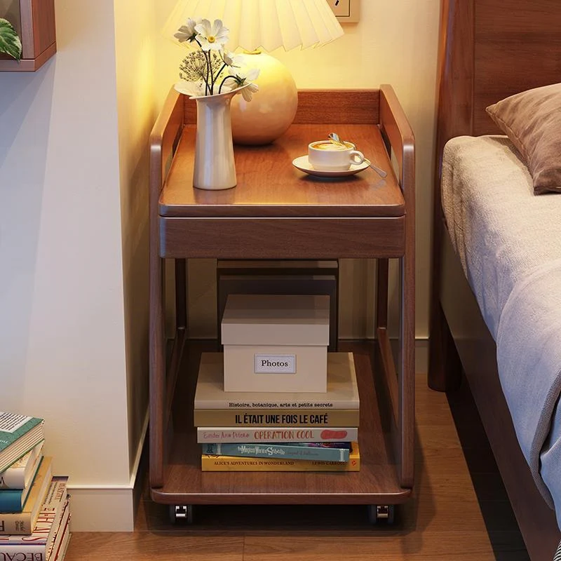Modern Minimalist Trapezoid Rubberwood Pine Wood Movable End Table 2-Tier For Bedroom