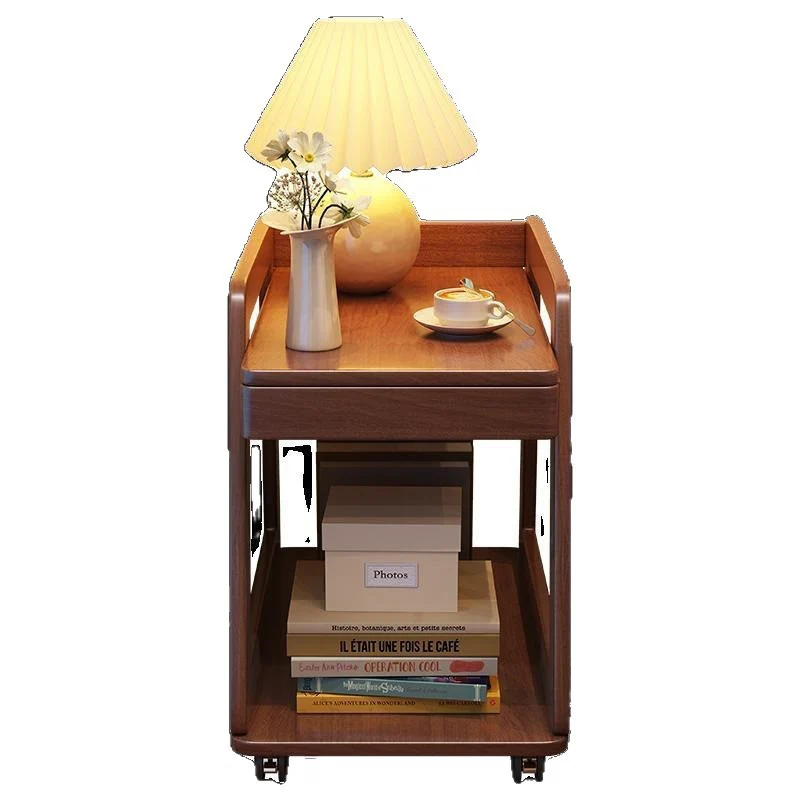Modern Minimalist Trapezoid Rubberwood Pine Wood Movable End Table 2-Tier For Bedroom