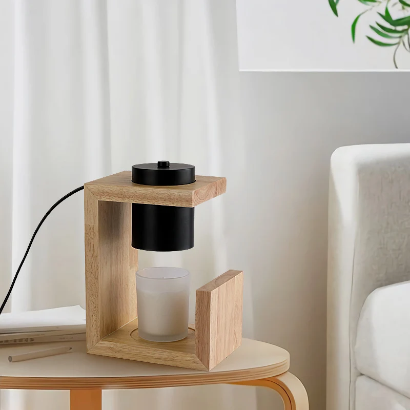 Traditional Japanese Iron Wood Linear 2-Light Melting Wax Table Lamp For Bedroom