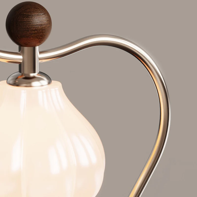 Traditional French Flower Bud Glass Shade Wood Iron LED Table Lamp For Bedroom