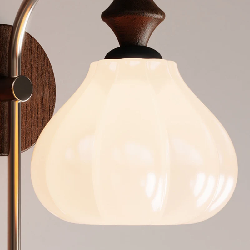 Traditional French Flower Bud Glass Shade Wood Iron LED Table Lamp For Bedroom