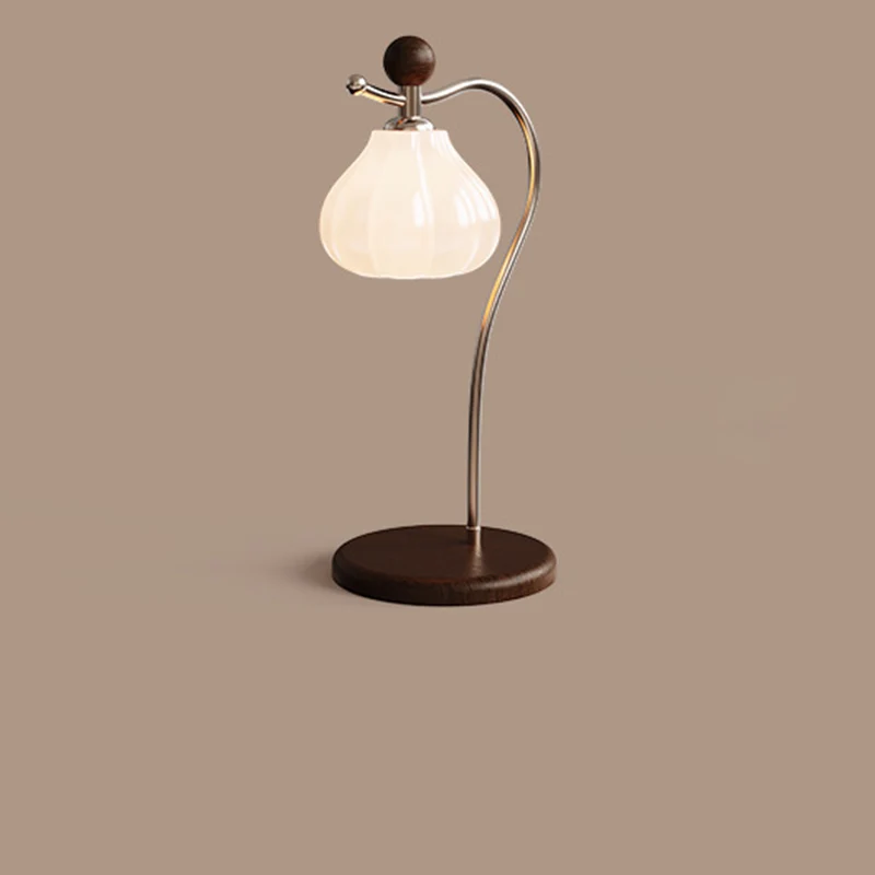 Traditional French Flower Bud Glass Shade Wood Iron LED Table Lamp For Bedroom