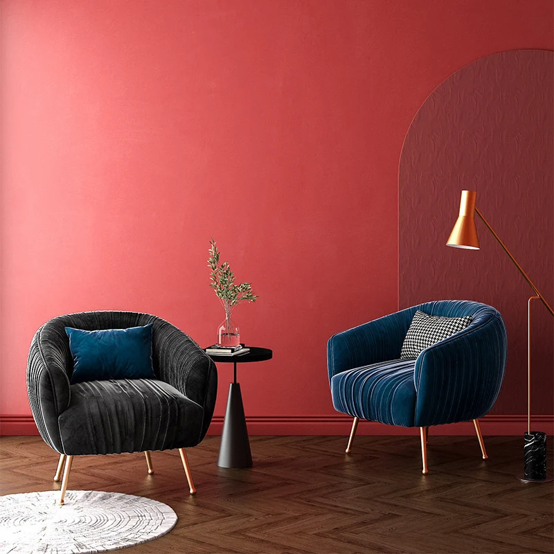 Contemporary Scandinavian Square Curved Velvet Eucalyptus Wood Iron Accent Chair Lounge Chair For Living Room