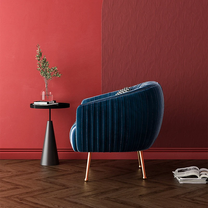 Contemporary Scandinavian Square Curved Velvet Eucalyptus Wood Iron Accent Chair Lounge Chair For Living Room