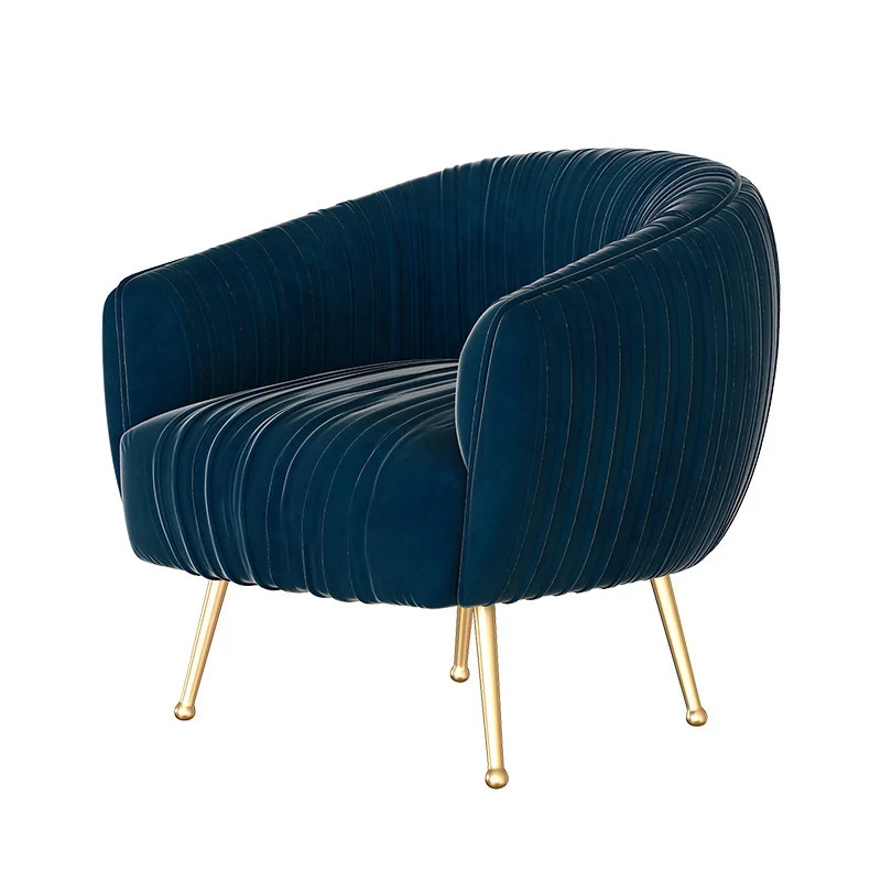 Contemporary Scandinavian Square Curved Velvet Eucalyptus Wood Iron Accent Chair Lounge Chair For Living Room