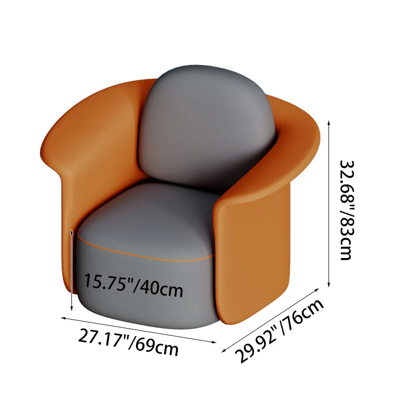 Contemporary Scandinavian Round Cat Scratch Leather Solid Wood Accent Chair Lounge Chair Backrest For Dining Room