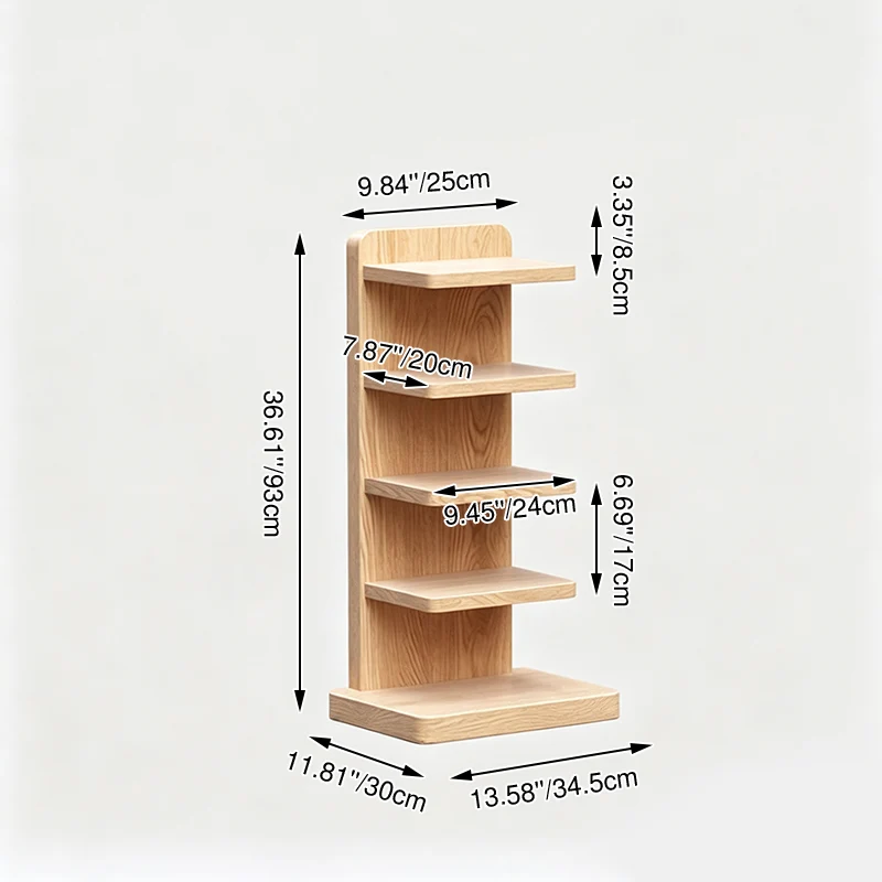 Traditional Japanese Rubber Wood Corner Bookshelves 5/9-Tier Standing Shelves For Study